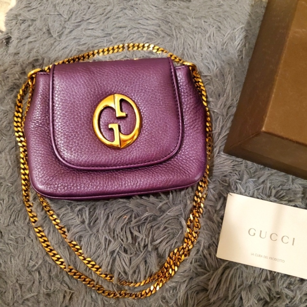 Gucci 1973 Purple Leather Gold Chain Mini Crossbody